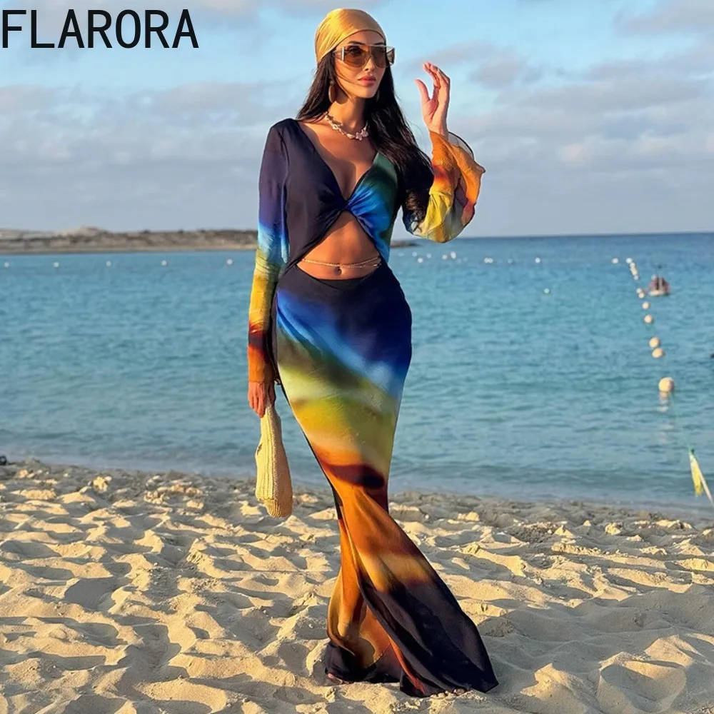 FLARORA Sexy Tie Dye Print Mesh Maxi Dress Woman Summer V Neck Long Sleeve Bandage Backless Dresses Beach Club Party Vestidos
FLARORA Sexy Tie Dye Print Mesh Maxi Dress Woman Summer V Neck Long Sleeve Bandage Backless Dresses Beach Club Party Vestidos