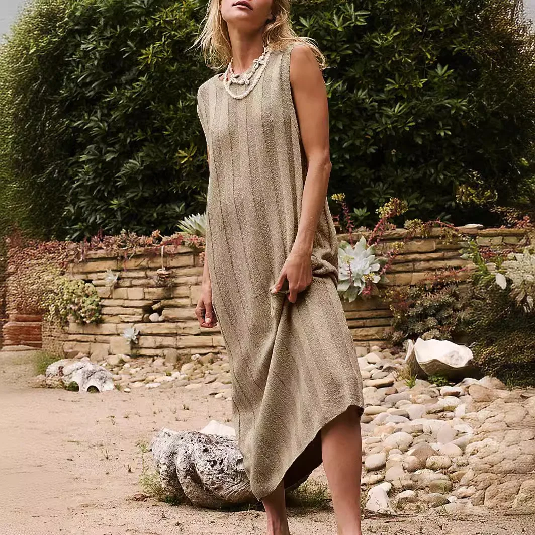 Women Dress Mid Length Dresses Solid Loose Casual Beach Regular Round Neck Sleeveless Knitted Summer Vestidos Elegant Splice
Women Dress Mid Length Dresses Solid Loose Casual Beach Regular Round Neck Sleeveless Knitted Summer Vestidos Elegant Splice
