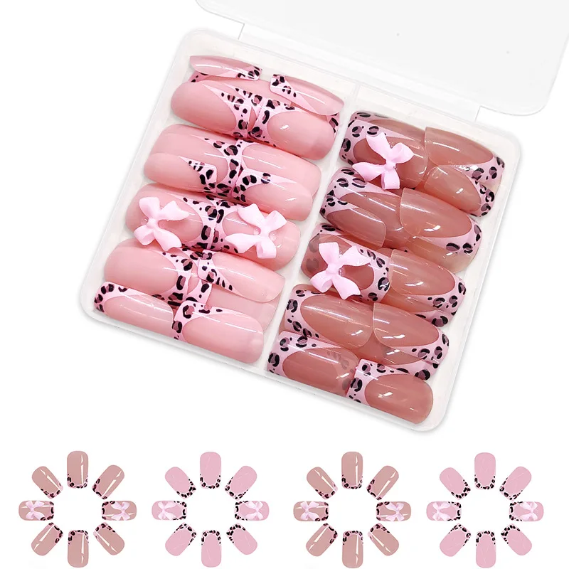 48pcs/2 Sets Medium Short Press on Nails for Girls French Leopard Print 3D Pink Bow Decorations for False Nails Fake Nail 2025
48pcs/2 Sets Medium Short Press on Nails for Girls French Leopard Print 3D Pink Bow Decorations for False Nails Fake Nail 2025