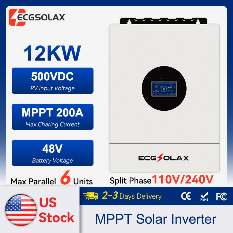 ECGSOLAX 12KW Hybrid Solar Inverter 48V 110V/240V Split Phase Pure Sine Wave Inverter With MPPT 200A Charging controller PV 500V
ECGSOLAX 12KW Hybrid Solar Inverter 48V 110V/240V Split Phase Pure Sine Wave Inverter With MPPT 200A Charging controller PV 500V