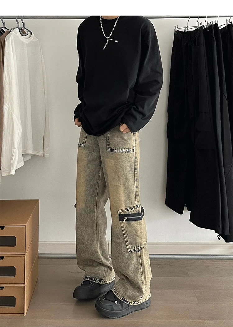 American Retro Jeans Mens Fashion Trendy Loose Wide Legs Bootcut Denim Pants Tall Man Yellow Mud Cowboy Trousers Streetwear
American Retro Jeans Mens Fashion Trendy Loose Wide Legs Bootcut Denim Pants Tall Man Yellow Mud Cowboy Trousers Streetwear