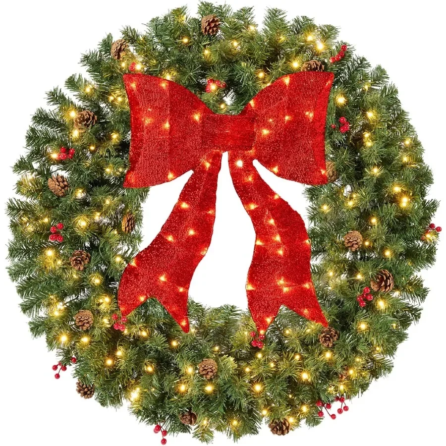 30in PreLit Christmas Wreath with Berries and Pinecones for Indoor and Outdoor Use Large Artificial Holiday Decor for Door Mant
30in PreLit Christmas Wreath with Berries and Pinecones for Indoor and Outdoor Use Large Artificial Holiday Decor for Door Mant