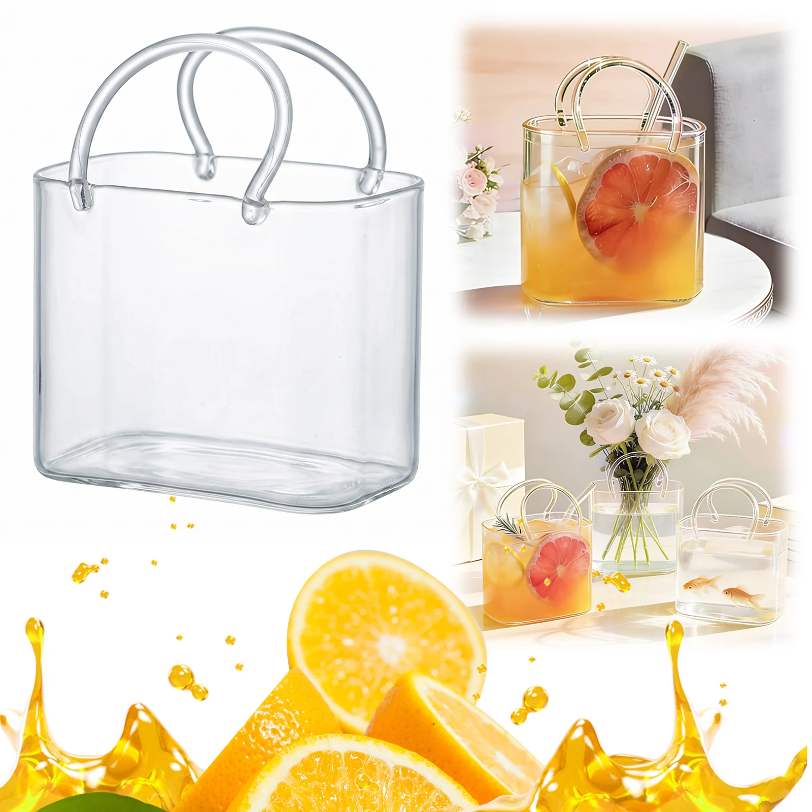 Glass Purse with Glass Straw Handbag Shape Decorative Flower Vases for Fruit Juice Tea Matcha Coffee Flowers
Glass Purse with Glass Straw Handbag Shape Decorative Flower Vases for Fruit Juice Tea Matcha Coffee Flowers