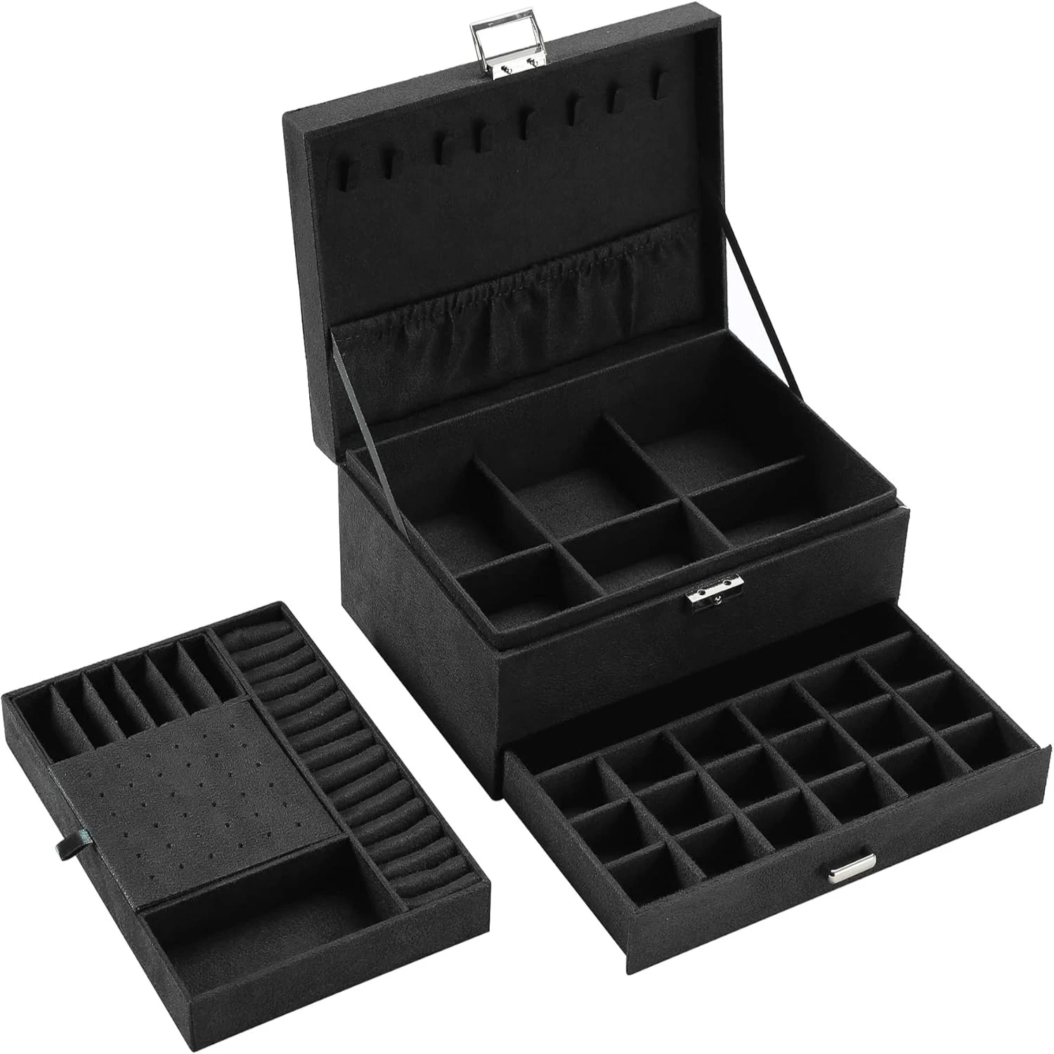 Three-Layered Green Velvet Jewelry Box with Lock - Stylish Storage Case for Rings, Necklaces, Earrings - ZUZ002A
Three-Layered Green Velvet Jewelry Box with Lock - Stylish Storage Case for Rings, Necklaces, Earrings - ZUZ002A