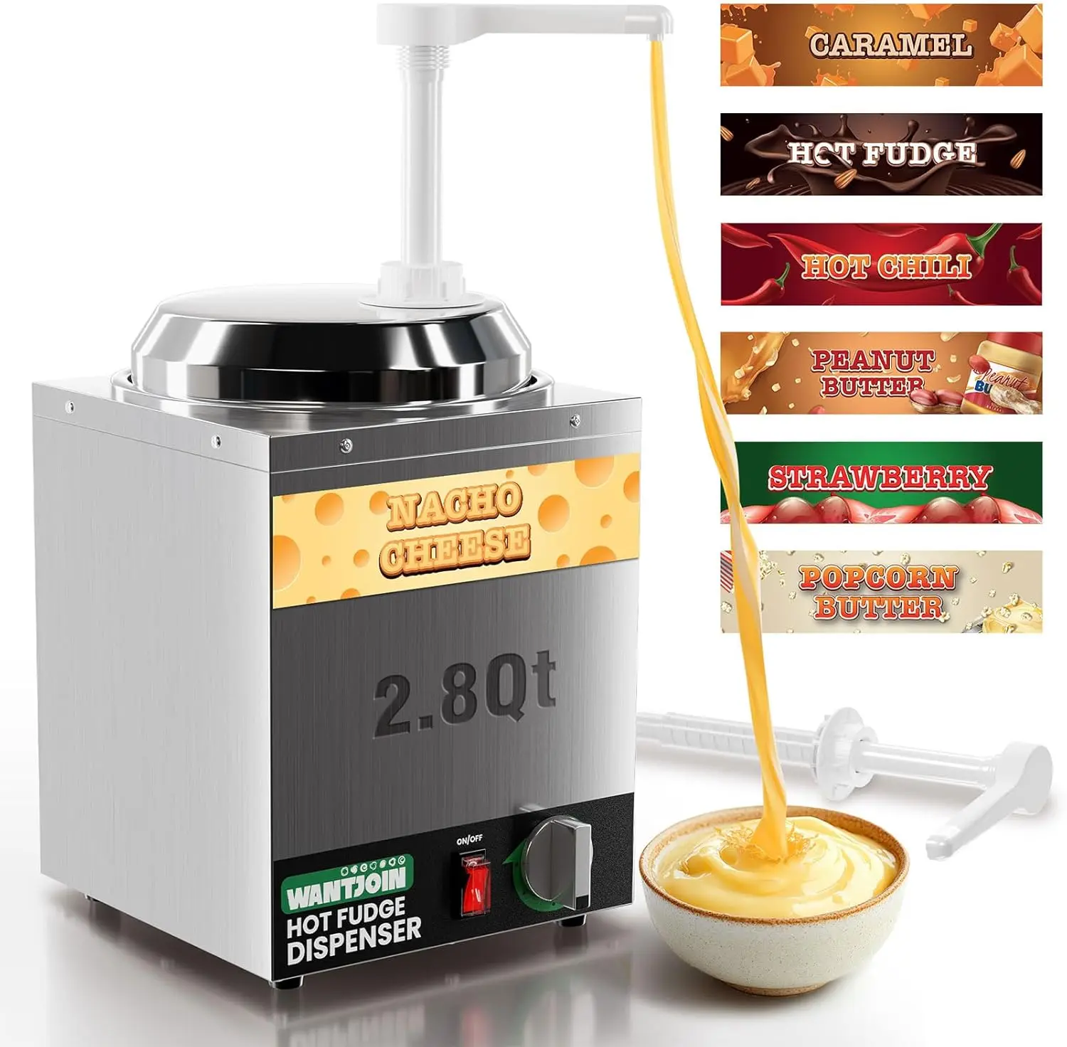 Nacho Cheese Dispenser with Pump,2.8Qt Stainless Steel Commercial Cheese Caramel Dispenser, W/5-Level Temperature Adjustment
Nacho Cheese Dispenser with Pump,2.8Qt Stainless Steel Commercial Cheese Caramel Dispenser, W/5-Level Temperature Adjustment