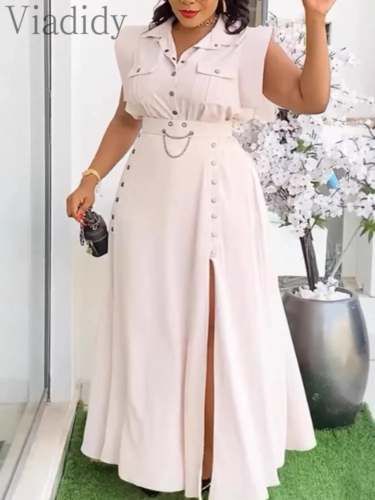 Women's Casual Solid Color Sleeveless Button Front Shirt Blouse and High Waist Big Swing Skirt 2pcs Set
Women's Casual Solid Color Sleeveless Button Front Shirt Blouse and High Waist Big Swing Skirt 2pcs Set