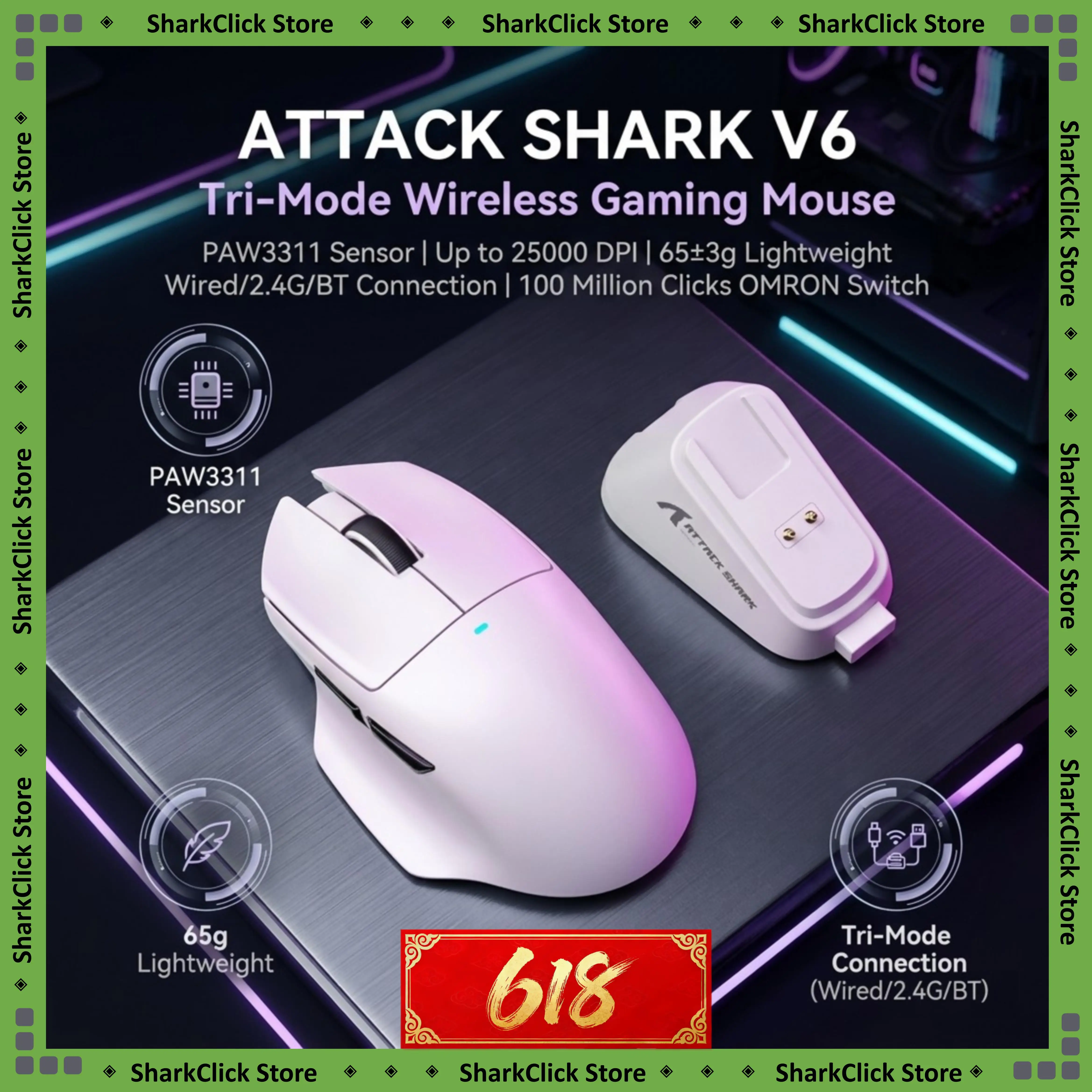 Attack Shark V6 Triple Mode Gaming Mouse PAW3311 Sensor 25000DPI 1KHz Polling Rate OMRON 100M Click Type-C Charge
Attack Shark V6 Triple Mode Gaming Mouse PAW3311 Sensor 25000DPI 1KHz Polling Rate OMRON 100M Click Type-C Charge