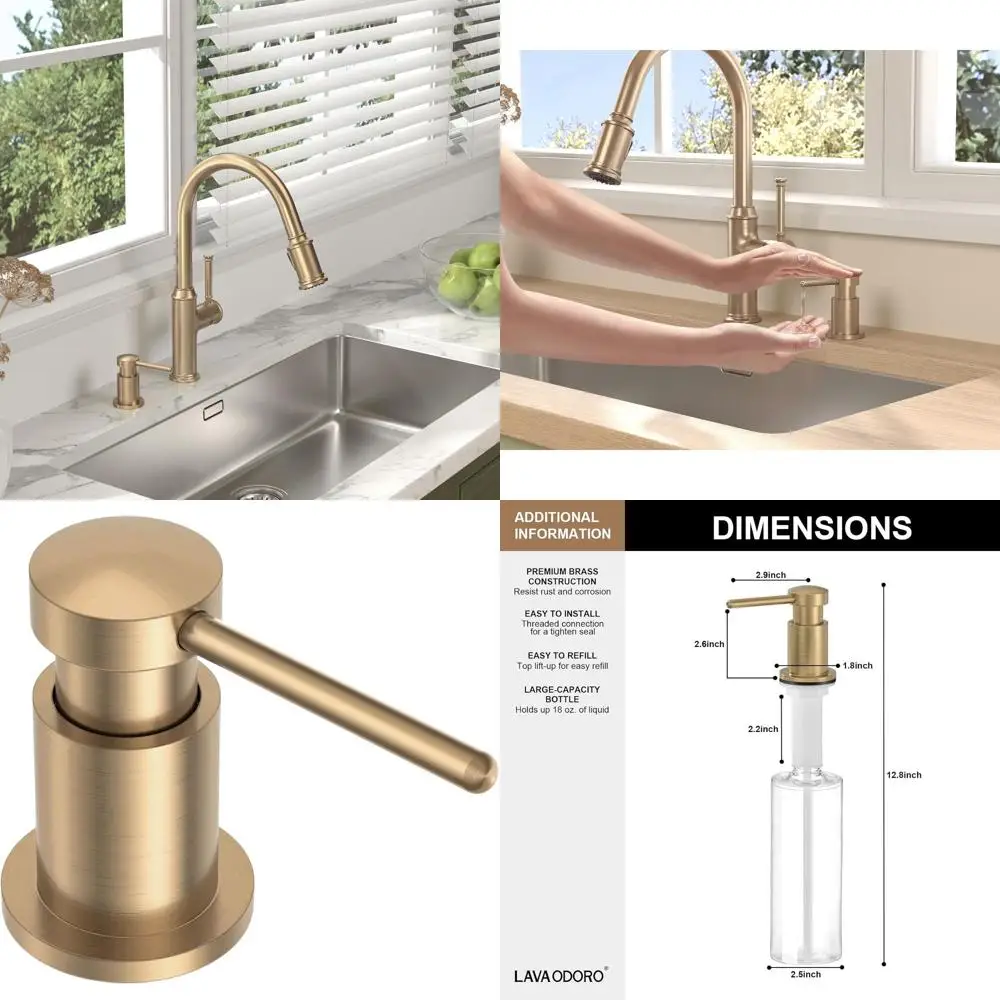 Champagne Gold Countertop Soap Dispenser with 18 Oz Refillable Bottle for Kitchen Sink
Champagne Gold Countertop Soap Dispenser with 18 Oz Refillable Bottle for Kitchen Sink