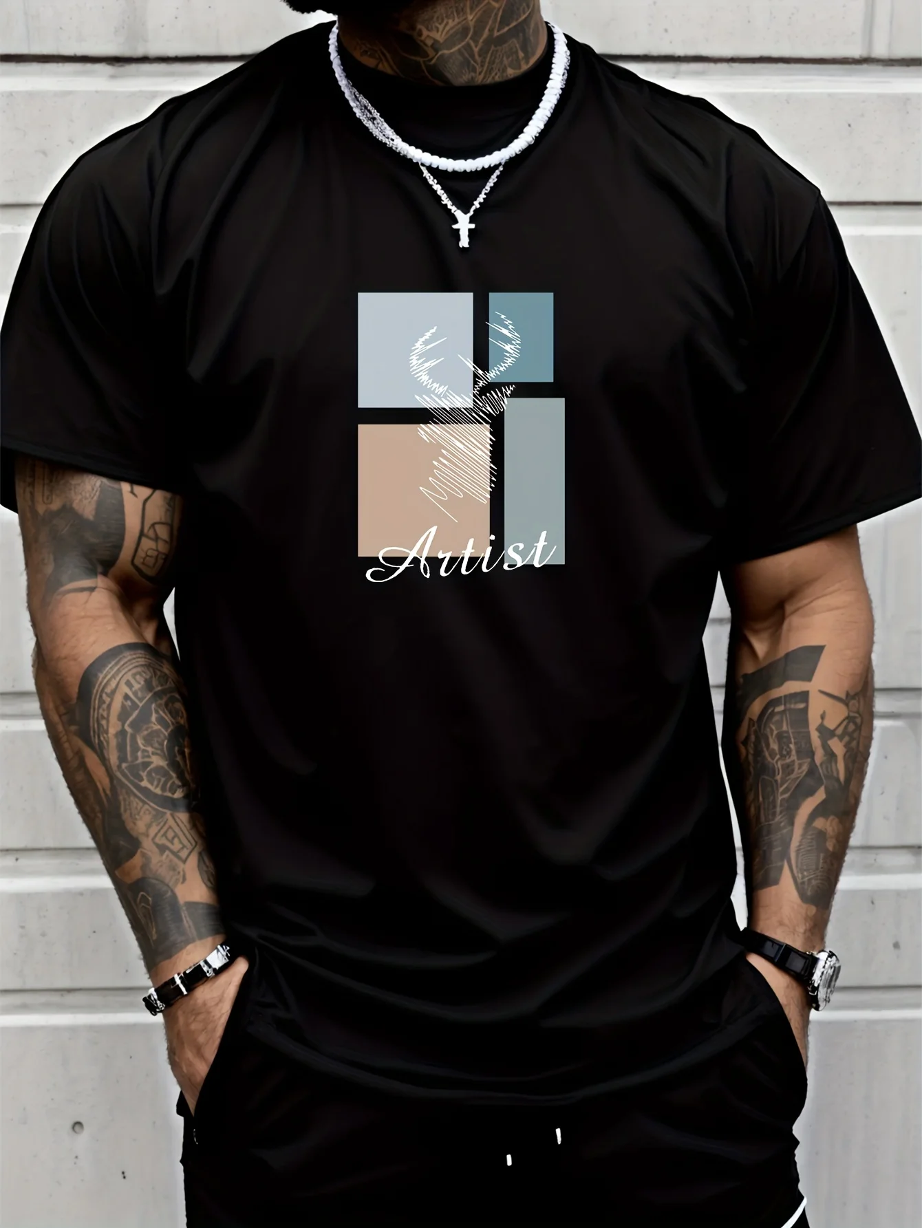 Men's Polyester T-Shirt | Sporty & Casual Style | Round Neck, Short Sleeve | Deer Graphic Print | Multi-Color Geometric Pattern 
Men's Polyester T-Shirt | Sporty & Casual Style | Round Neck, Short Sleeve | Deer Graphic Print | Multi-Color Geometric Pattern