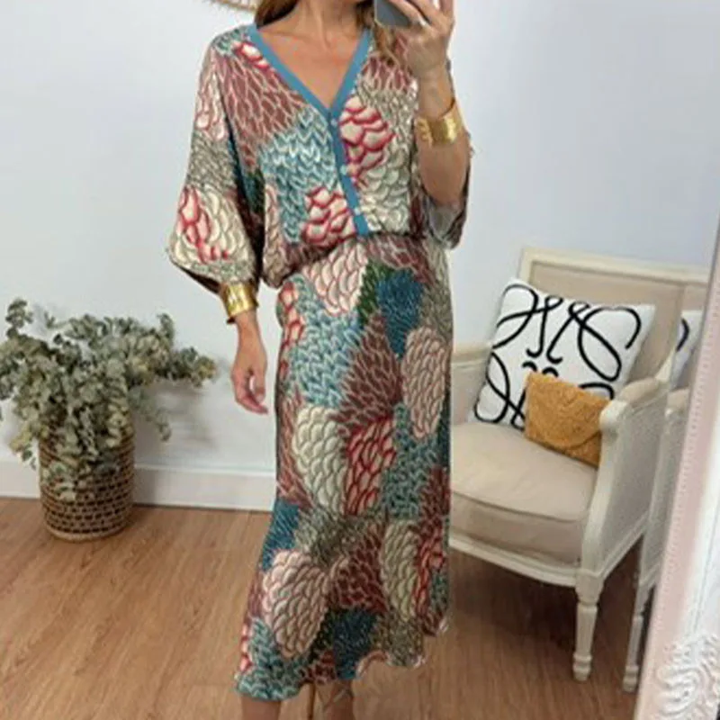Ladies V Neck Button Top with Long Skirt Outfit Elegant Office Pattern Printed Two Piece Set Fashion Loose High Waist Party Suit
Ladies V Neck Button Top with Long Skirt Outfit Elegant Office Pattern Printed Two Piece Set Fashion Loose High Waist Party Suit