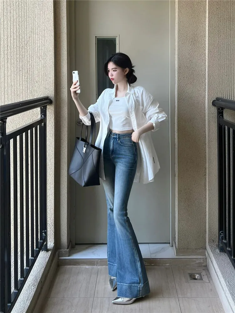 High Waist Bell Bottom Blue Jeans Women's plus Size Spring Autumn High Street American Style Long Length Slimming Denim Pants
High Waist Bell Bottom Blue Jeans Women's plus Size Spring Autumn High Street American Style Long Length Slimming Denim Pants