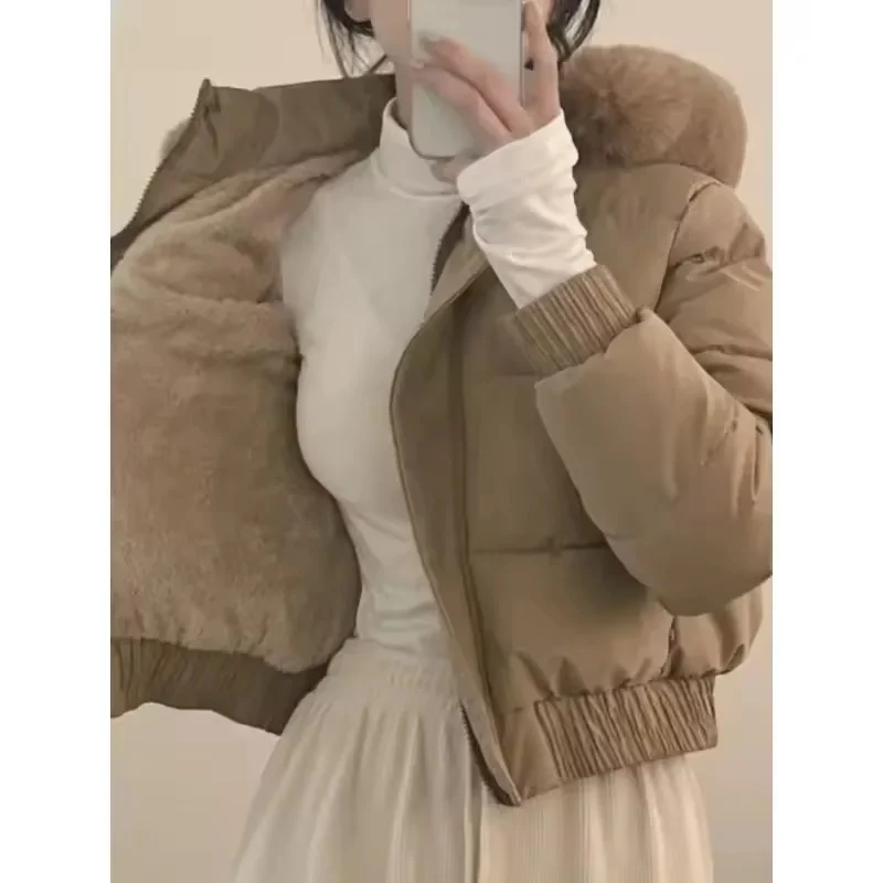 Korean Fur Collar Hooded Short Cotton Coat Women Autumn Winter Fashion Thick Warm Fleece-lined Cotton Padded Jacket
Korean Fur Collar Hooded Short Cotton Coat Women Autumn Winter Fashion Thick Warm Fleece-lined Cotton Padded Jacket