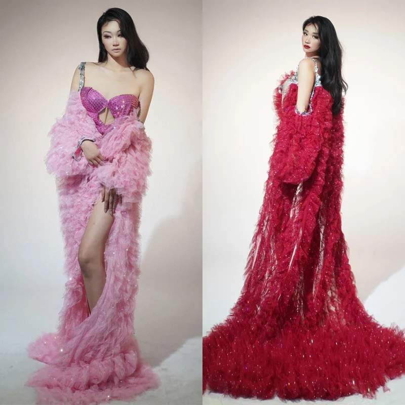 Rave Wear Women Pole Dance Outfit Red Lace Cloak Single Leg Party Jumpsuit Gogo Dancer Costume Bar Nightclub Ds Dj cloth 
Rave Wear Women Pole Dance Outfit Red Lace Cloak Single Leg Party Jumpsuit Gogo Dancer Costume Bar Nightclub Ds Dj cloth