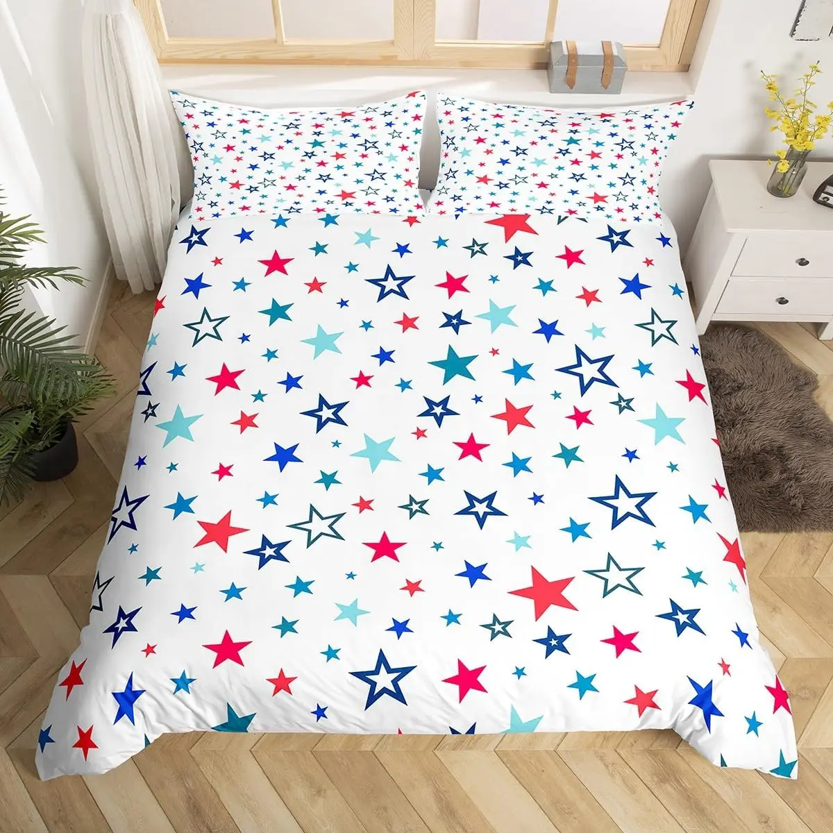 Colorful Star Duvet Cover Full King Five-Pointed Star Bedding Set, Geometric Printed Comforter Cover Kawaii Star-Shaped Bedding
Colorful Star Duvet Cover Full King Five-Pointed Star Bedding Set, Geometric Printed Comforter Cover Kawaii Star-Shaped Bedding