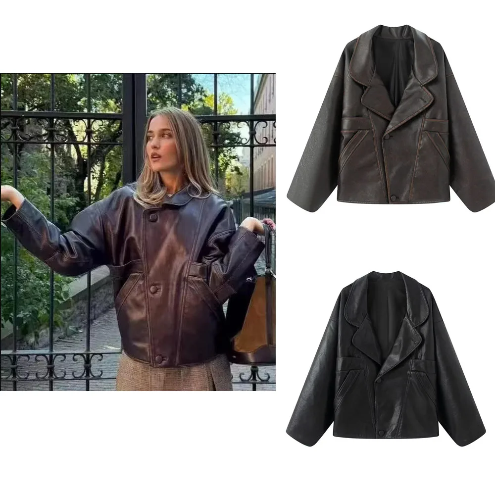 Уличная мода с пуговицами, женские черные куртки из искусственной кожи, кожаные куртки, женское пальто, искусственная верхняя одежда, топы с длинными рукавами
Уличная мода с пуговицами, женские черные куртки из искусственной кожи, кожаные куртки, женское пальто, искусственная верхняя одежда, топы с длинными рукавами