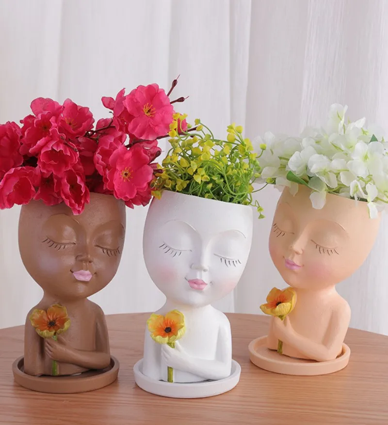 Girl Face Flower Pot Resin Cactus Succulent Planter Living Room Garden Plants Vase Decoration With Tray
Girl Face Flower Pot Resin Cactus Succulent Planter Living Room Garden Plants Vase Decoration With Tray