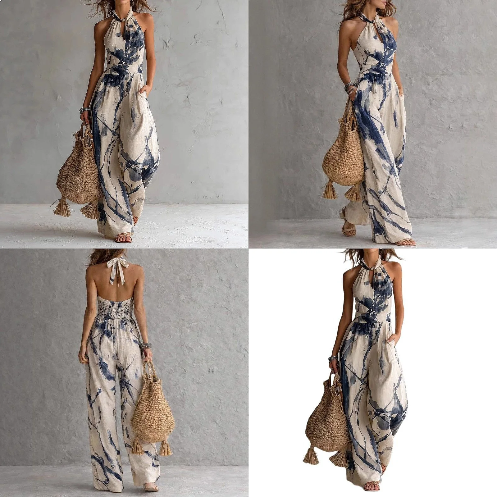 Summer Jumpsuit Women Backless Sleeveless Halter Neck Digital Print Overall Romper Playsuit Matching Set
Summer Jumpsuit Women Backless Sleeveless Halter Neck Digital Print Overall Romper Playsuit Matching Set