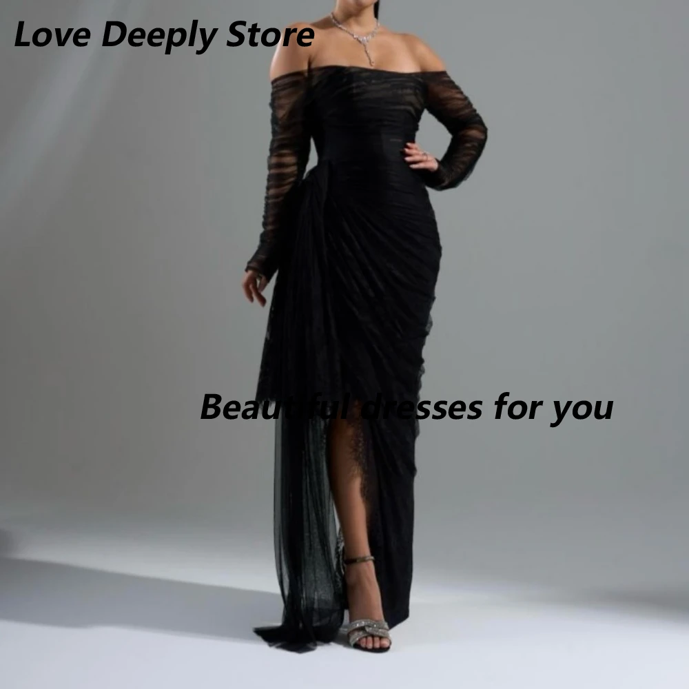 Black Mermaid Prom Dress Customized Boat Neck Long Sleeves Pleated Lace Slit Elegant Party Gown Arabian Evening Dresses
Black Mermaid Prom Dress Customized Boat Neck Long Sleeves Pleated Lace Slit Elegant Party Gown Arabian Evening Dresses