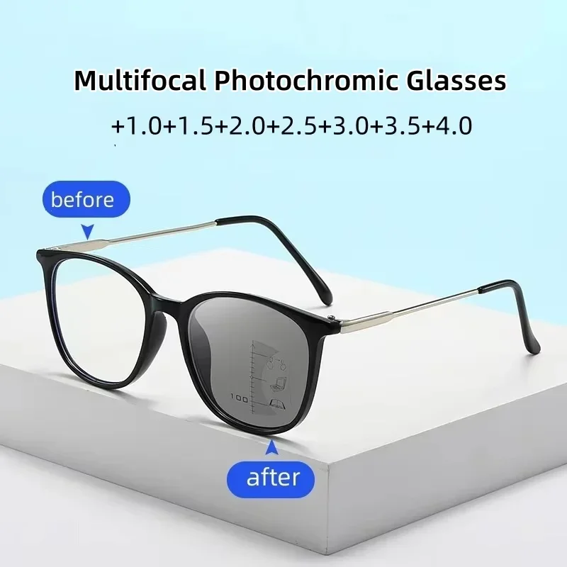 New Trend Finished Multifocal Reading Glasses Round Frame Blue Light Blocking Photochromic Eyewear Unisex Color Changing Glasses
New Trend Finished Multifocal Reading Glasses Round Frame Blue Light Blocking Photochromic Eyewear Unisex Color Changing Glasses
