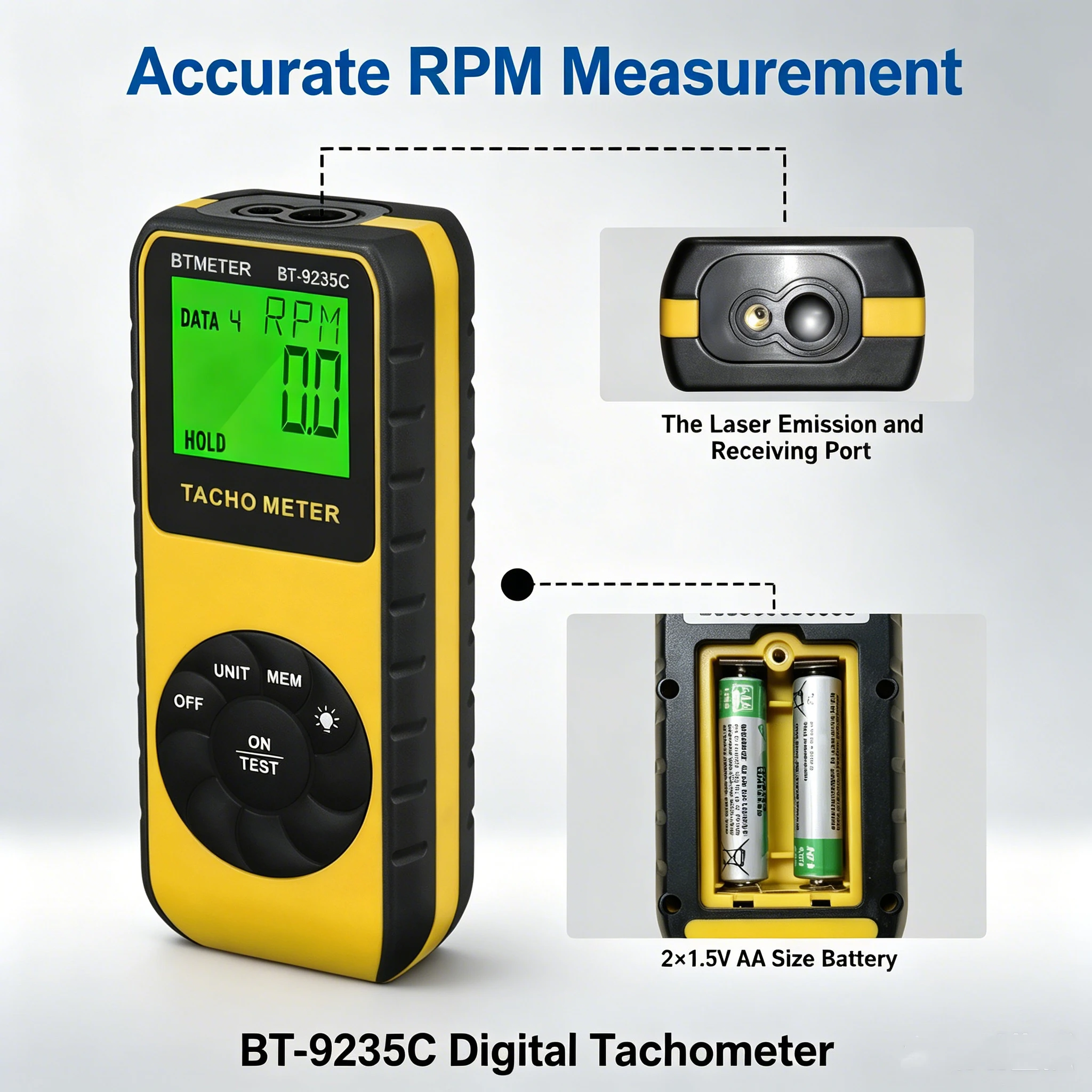 BTMETER BT-9235C Laser Tachometer Non-Contact 7-99999RPM 600cm LCD Memory Lock Backlight Auto Off Industrial RPM Meter Hot Sale
BTMETER BT-9235C Laser Tachometer Non-Contact 7-99999RPM 600cm LCD Memory Lock Backlight Auto Off Industrial RPM Meter Hot Sale