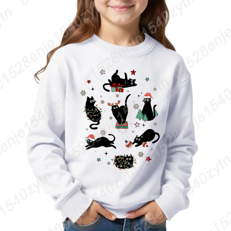 Autumn Winter Popular Tops Christmas Light Black Cat Print Crew Neck Sweatshirts Children Girls Soft Clothing Hoodless Pullovers
Autumn Winter Popular Tops Christmas Light Black Cat Print Crew Neck Sweatshirts Children Girls Soft Clothing Hoodless Pullovers