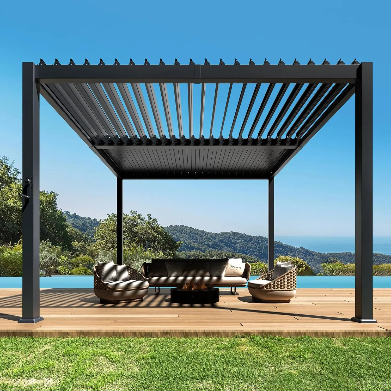 10x10 Aluminum Louvered Pergola Adjustable Roof Side Rod Control Easy Assembly Patio Deck Backyard Garden Customized
10x10 Aluminum Louvered Pergola Adjustable Roof Side Rod Control Easy Assembly Patio Deck Backyard Garden Customized