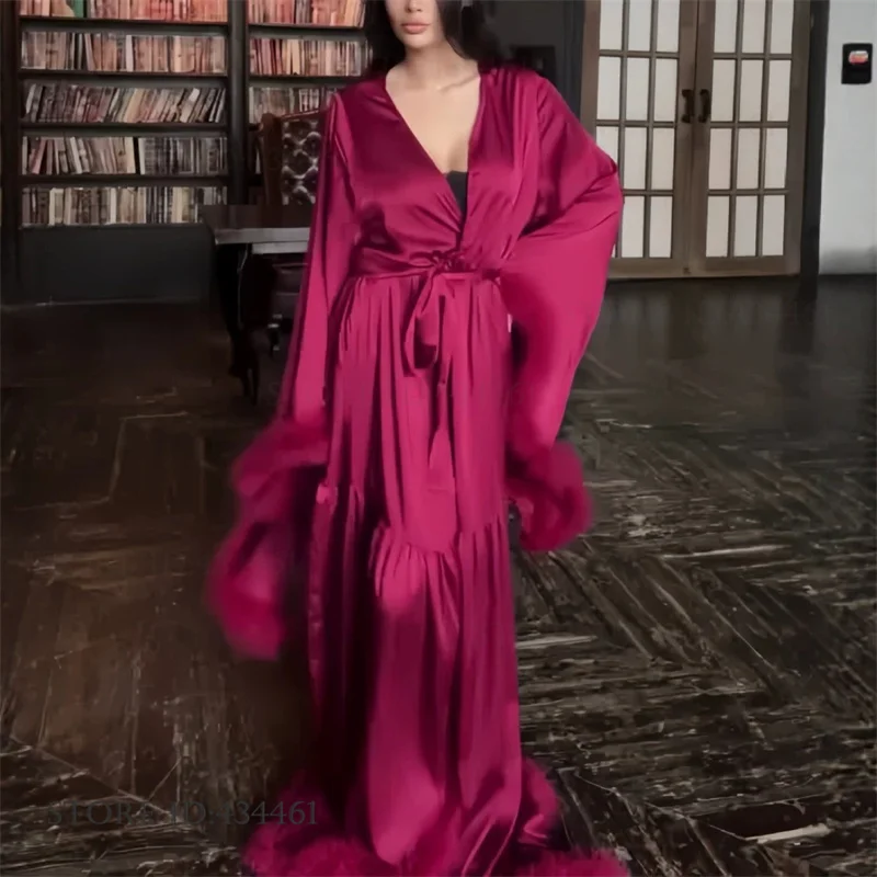 Luxury Feather Bride Wedding Long Robe Kimono Gown Bathrobe Elegant Silky Satin Sleepwear Nightgown Loose Casual Homewear Pajama
Luxury Feather Bride Wedding Long Robe Kimono Gown Bathrobe Elegant Silky Satin Sleepwear Nightgown Loose Casual Homewear Pajama