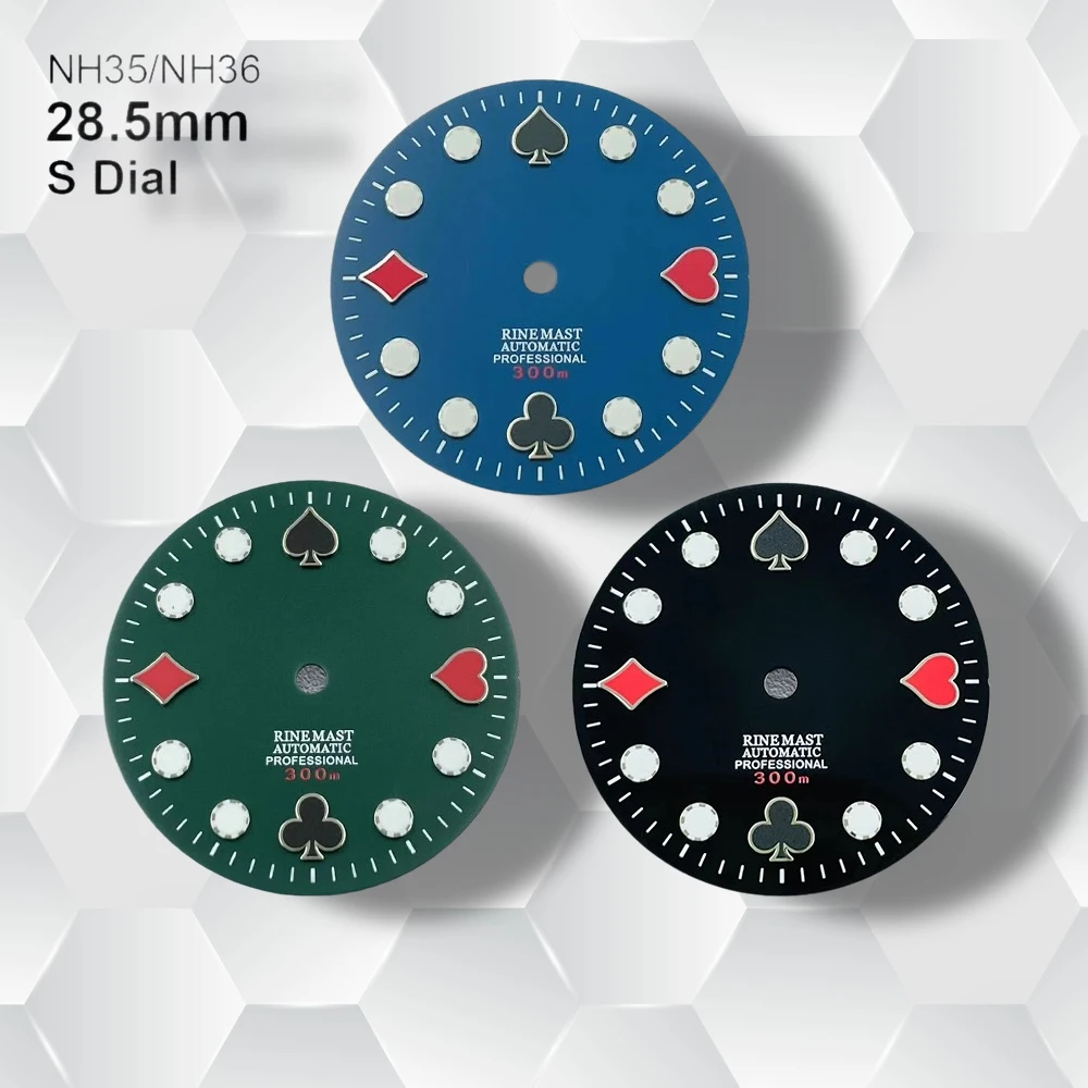 28.5mm S Logo Poker Dial Suitable for NH35/NH36/4R/7S Movement Green Luminous High-Quality Watch Modification Accessories
28.5mm S Logo Poker Dial Suitable for NH35/NH36/4R/7S Movement Green Luminous High-Quality Watch Modification Accessories