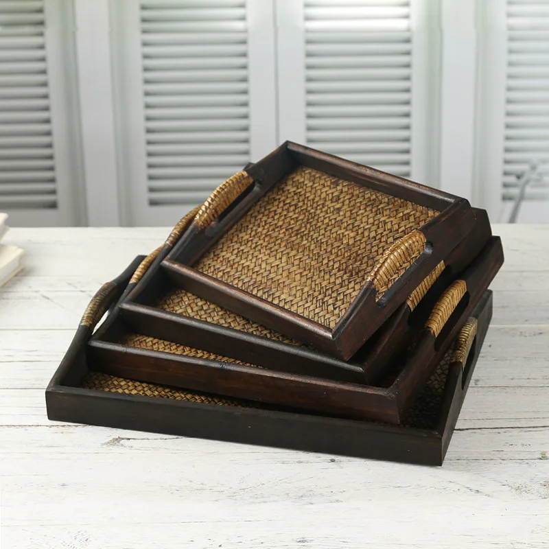 Wooden Tray Thai Rattan Beauty Salon Tray Hotel Rectangular Water Cup Tea Cup Storage Tea Tray
Wooden Tray Thai Rattan Beauty Salon Tray Hotel Rectangular Water Cup Tea Cup Storage Tea Tray