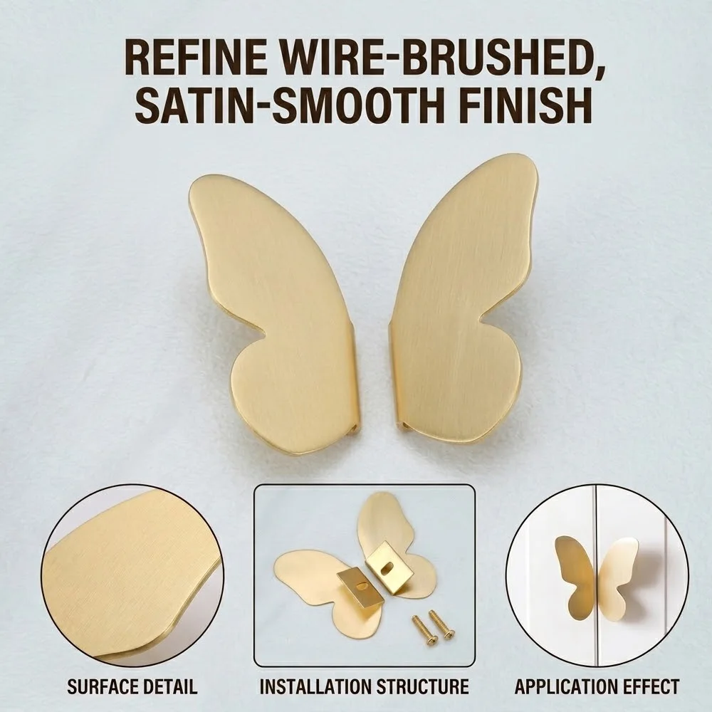 Brass Butterfly Pulls Set (Left+Right) Luxury Gold Dresser Drawer Handles with Screws, Decorative Single Hole Cabinet Knobs
Brass Butterfly Pulls Set (Left+Right) Luxury Gold Dresser Drawer Handles with Screws, Decorative Single Hole Cabinet Knobs