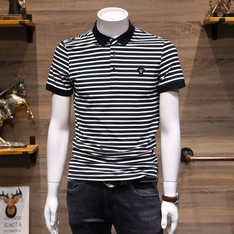 Men's Short Sleeve Polo Shirt Striped Business Casual Summer Fashion Embroidery Collar Top
Men's Short Sleeve Polo Shirt Striped Business Casual Summer Fashion Embroidery Collar Top