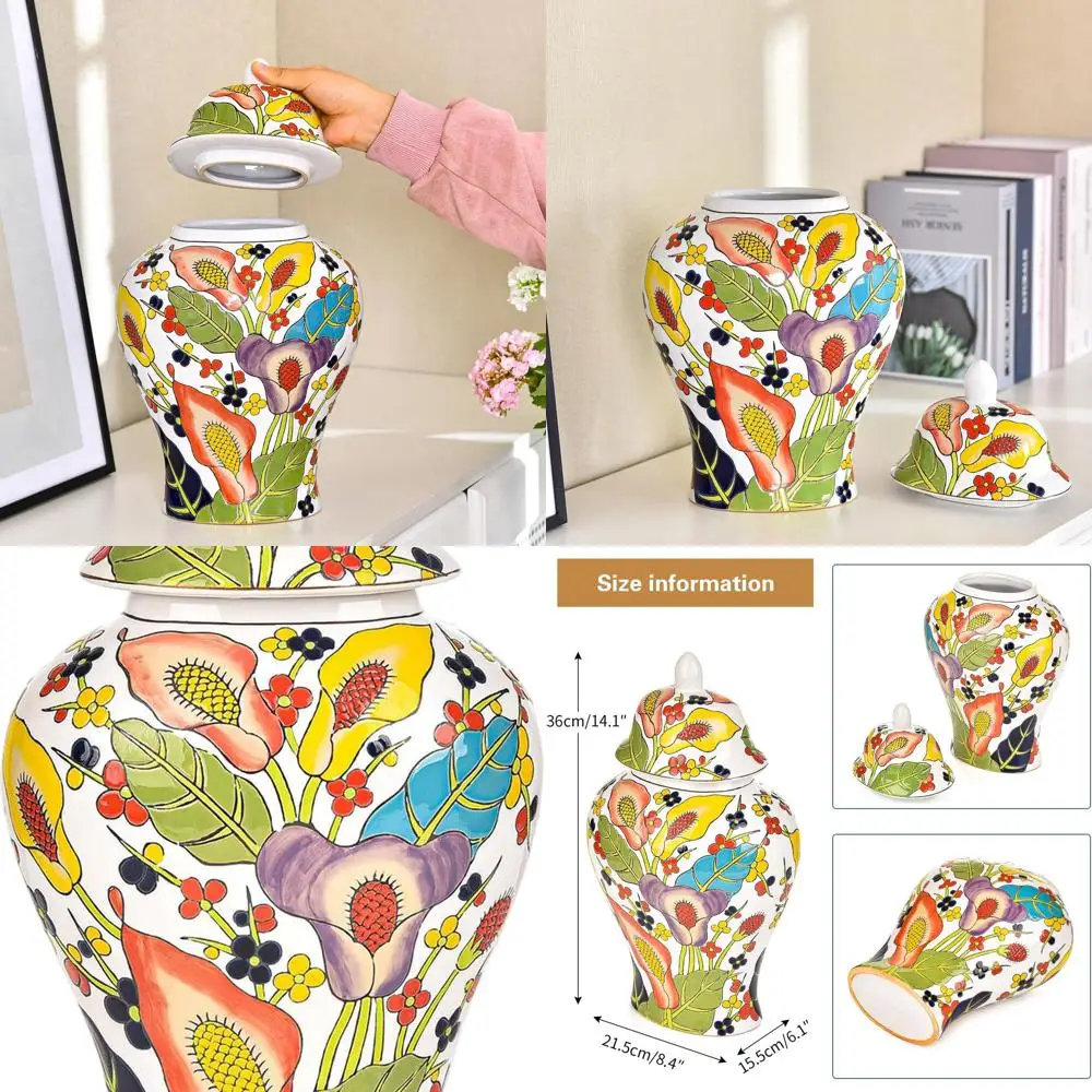 14 Handcrafted Floral Porcelain Ginger Jar with Lid, Decorative White Glazed Vase for Flower Arrangements and Home Centerpieces
14 Handcrafted Floral Porcelain Ginger Jar with Lid, Decorative White Glazed Vase for Flower Arrangements and Home Centerpieces