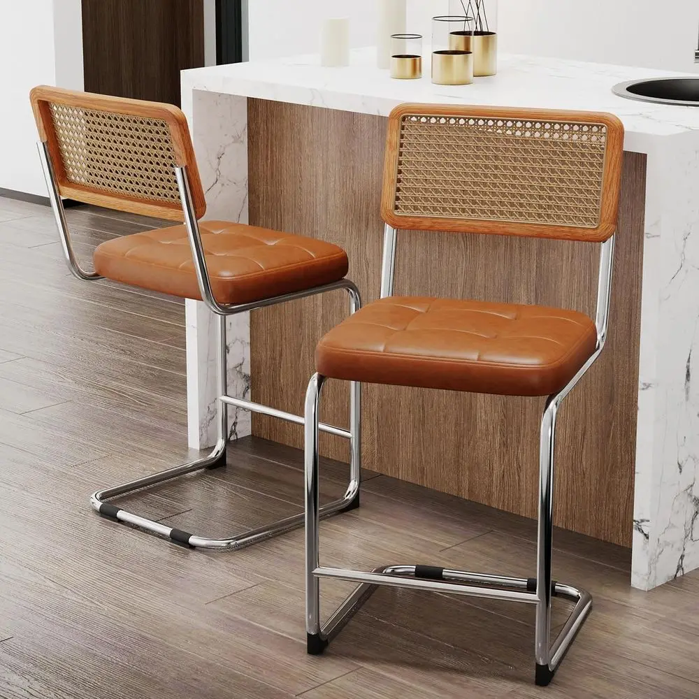 24inch Brown Barstools Set of 2, Upholstered Counter Height Bar Stools Natural Rattan Kitchen Dining Chairs, Side Chair with Met
24inch Brown Barstools Set of 2, Upholstered Counter Height Bar Stools Natural Rattan Kitchen Dining Chairs, Side Chair with Met