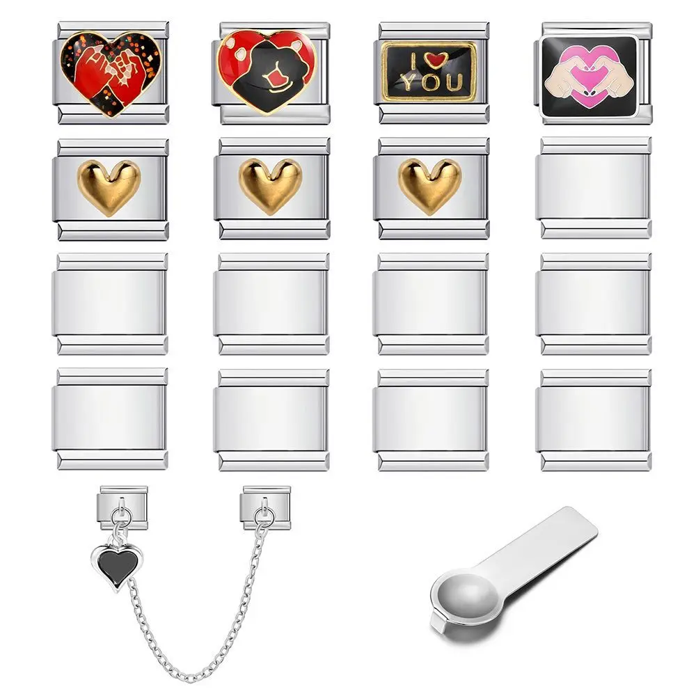 Romantic Heart Charms Italian Modular Bracelet Kit Stainless Steel 9mm Links Enamel Couple Anniversary Gift Jewelry Making Set
Romantic Heart Charms Italian Modular Bracelet Kit Stainless Steel 9mm Links Enamel Couple Anniversary Gift Jewelry Making Set