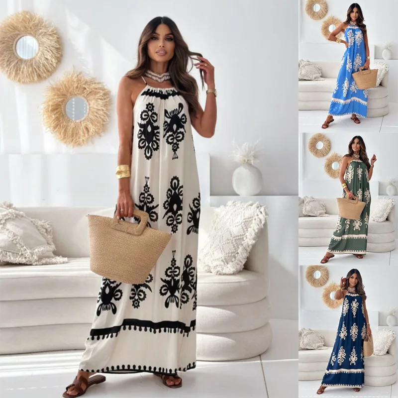 Summer Women's Long Skirt Halter Neck Off-shoulder Fashion Ethnic Style Print Vacation Elegant Loose Waist Beach Skirt
Summer Women's Long Skirt Halter Neck Off-shoulder Fashion Ethnic Style Print Vacation Elegant Loose Waist Beach Skirt