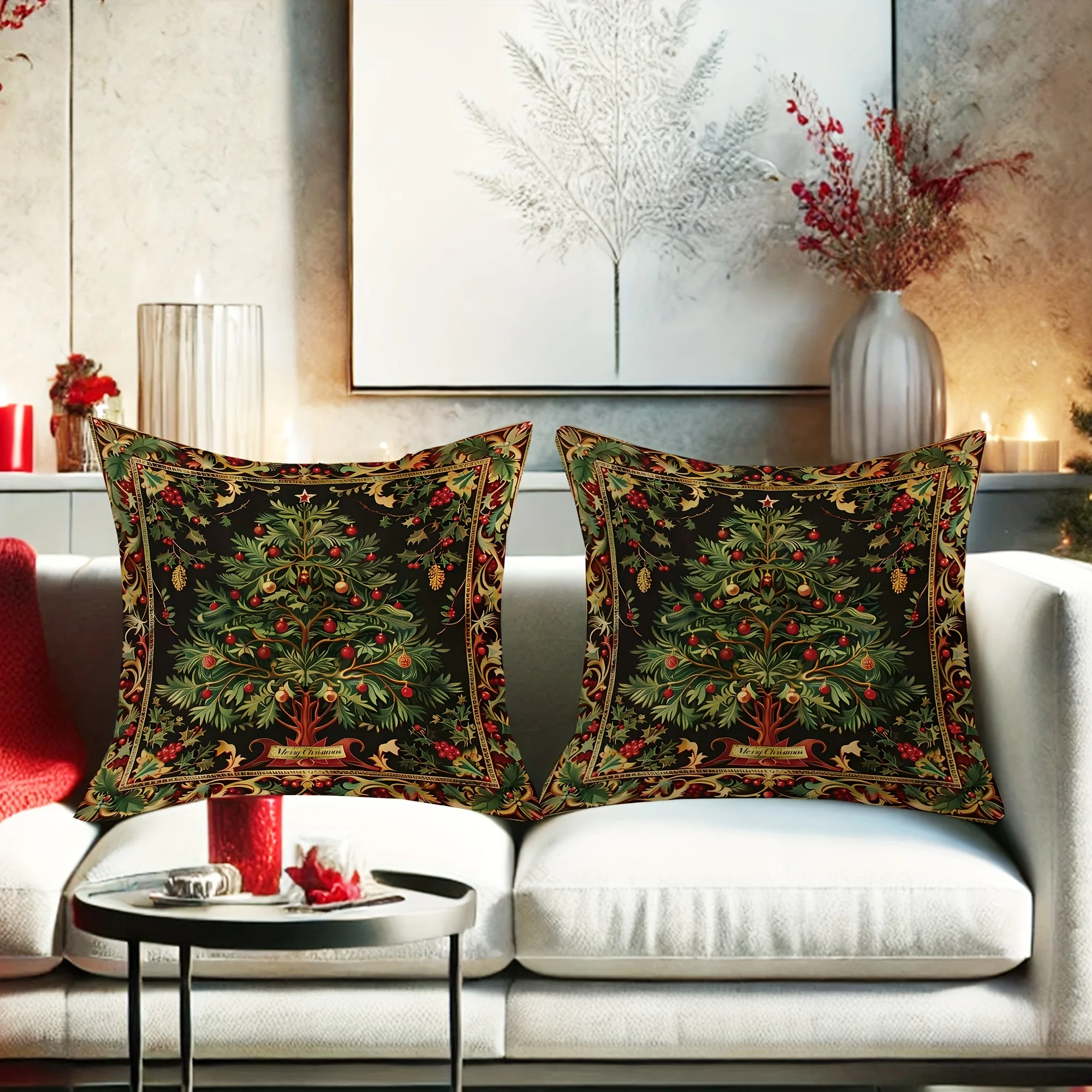 Merry Christmas Pillowcase,Vintage Green and Red Christmas Tree Holly Design,Contemporary Style,Soft Decorative Cushion Cover
Merry Christmas Pillowcase,Vintage Green and Red Christmas Tree Holly Design,Contemporary Style,Soft Decorative Cushion Cover