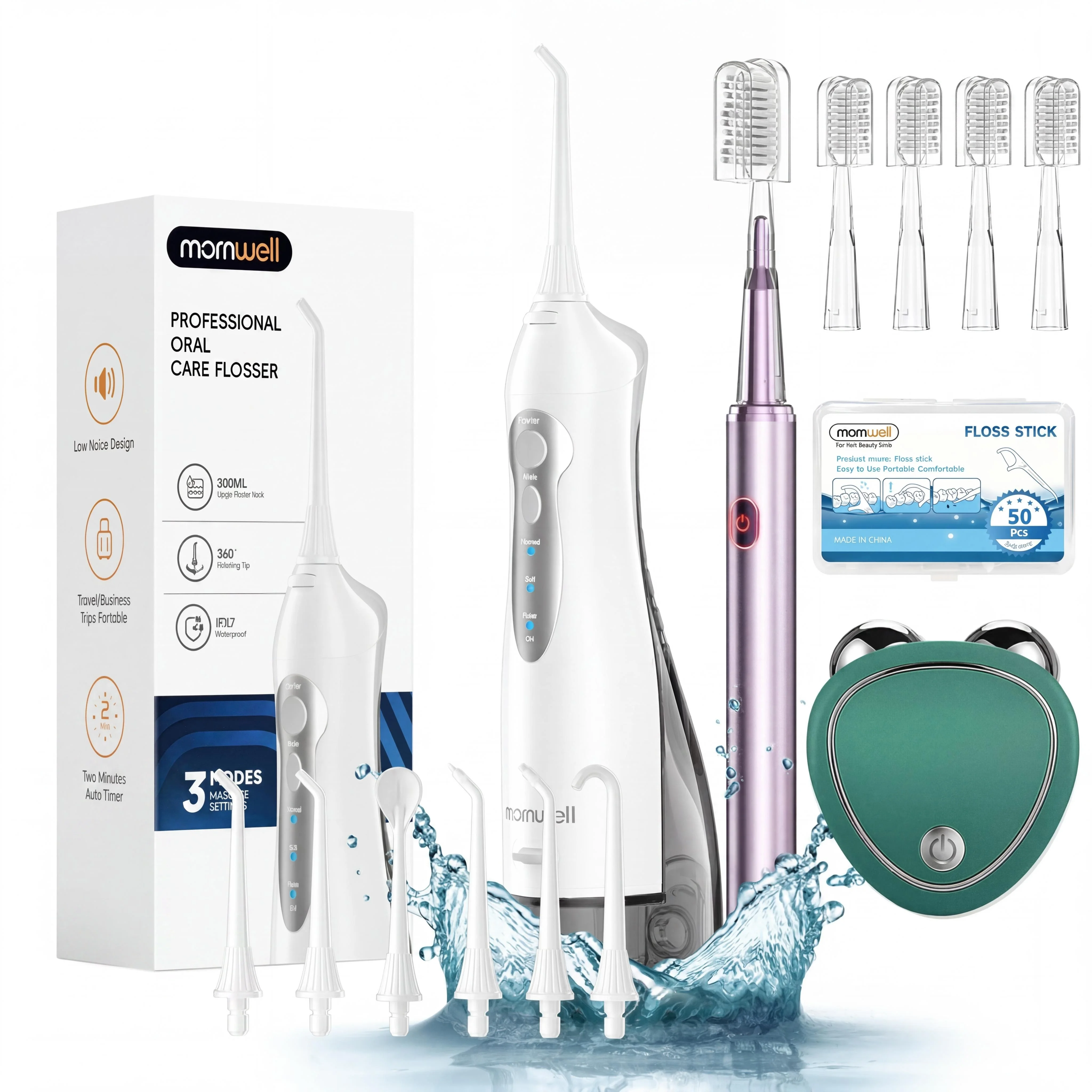 Water Flosser & Electric Toothbrush Combo, 300ML Water Flosser with 6 Jet Tips, 3 Water Pressure, 4 brush Heads for Home Use
Water Flosser & Electric Toothbrush Combo, 300ML Water Flosser with 6 Jet Tips, 3 Water Pressure, 4 brush Heads for Home Use