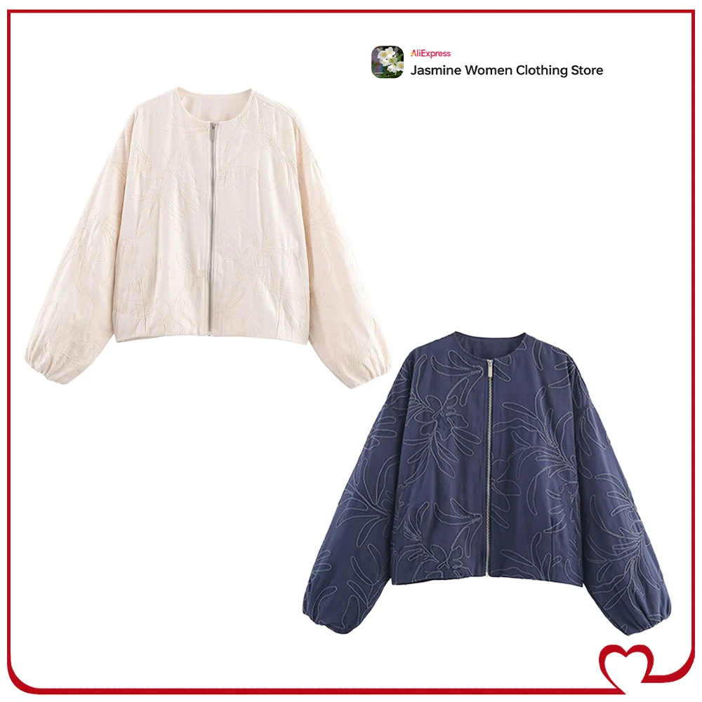 Women's Stylish Embroidered Bomber Jacket Round Neck Long Sleeves Zippered Jackets with Tonal Embroidery Detail and Elastic Trim
Women's Stylish Embroidered Bomber Jacket Round Neck Long Sleeves Zippered Jackets with Tonal Embroidery Detail and Elastic Trim