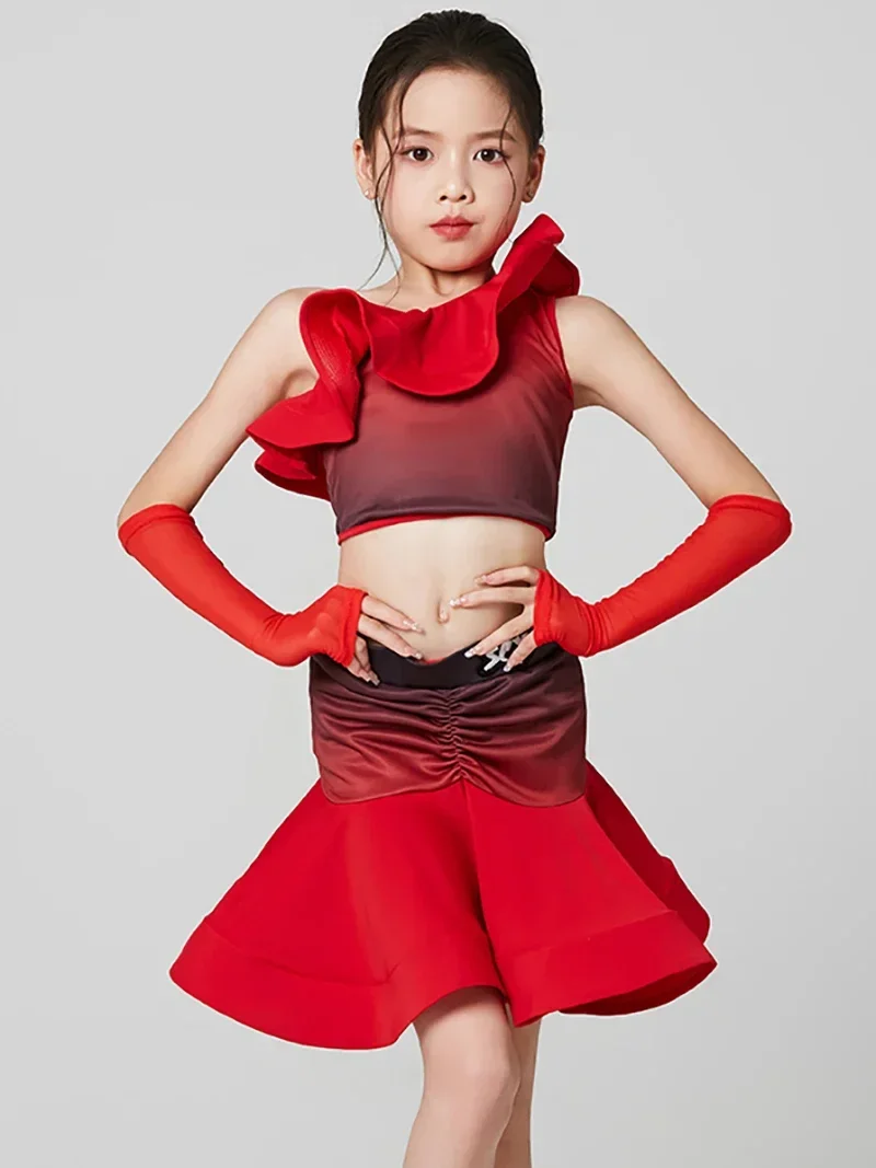 Kids Girls Latin Dance One Shoulder Ruffles Top and Skirt Gradient Ballroom Rumba Dancewear Training Chacha Performance Costumes
Kids Girls Latin Dance One Shoulder Ruffles Top and Skirt Gradient Ballroom Rumba Dancewear Training Chacha Performance Costumes