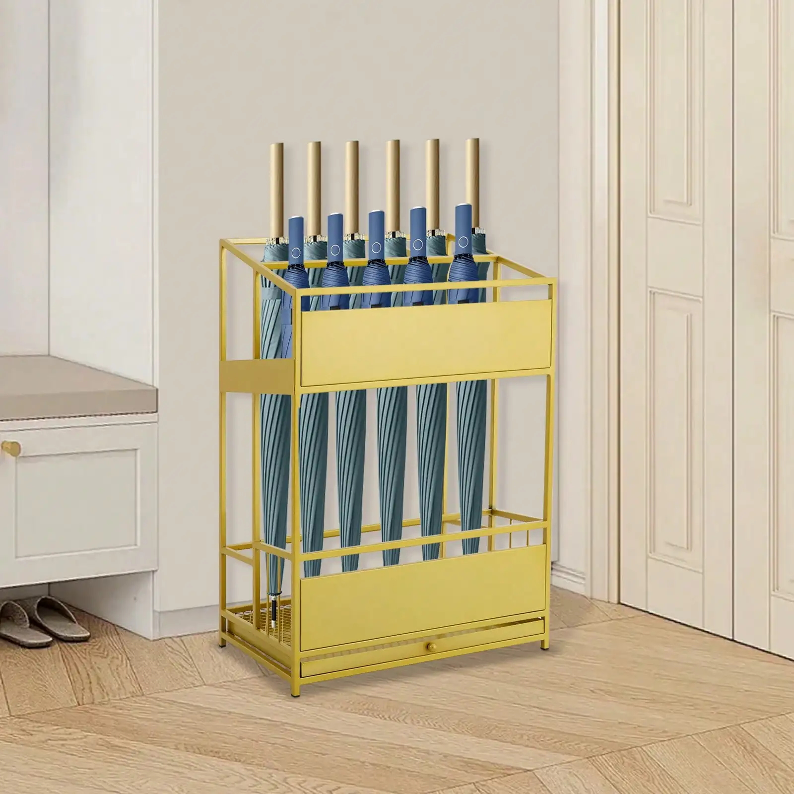 Gold Umbrella Stand Rack (48*28*66cm) Entrance Umbrella Organizer Holds 16-20 Long/20-28 Short Umbrellas Ideal For Home/Small Office Entrance
Gold Umbrella Stand Rack (48*28*66cm) Entrance Umbrella Organizer Holds 16-20 Long/20-28 Short Umbrellas Ideal For Home/Small Office Entrance