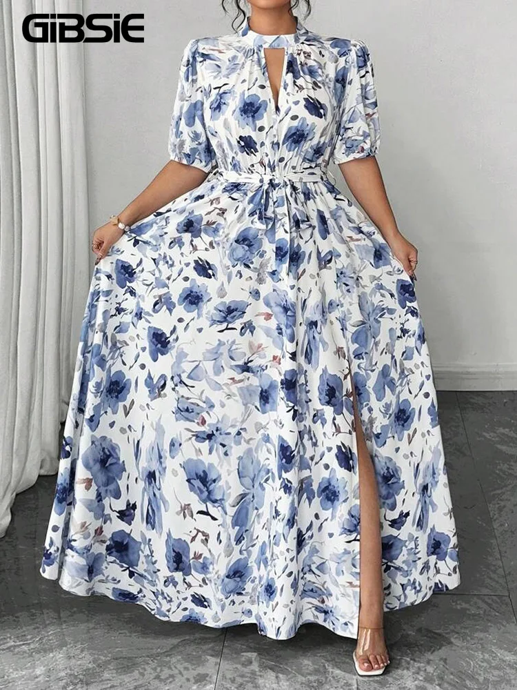 GIBSIE Plus Size Floral Print Belted Slit Long Dress Women Summer 2026 Stand Collar Puff Sleeve Big Swing A-line Vacation Dress
GIBSIE Plus Size Floral Print Belted Slit Long Dress Women Summer 2026 Stand Collar Puff Sleeve Big Swing A-line Vacation Dress