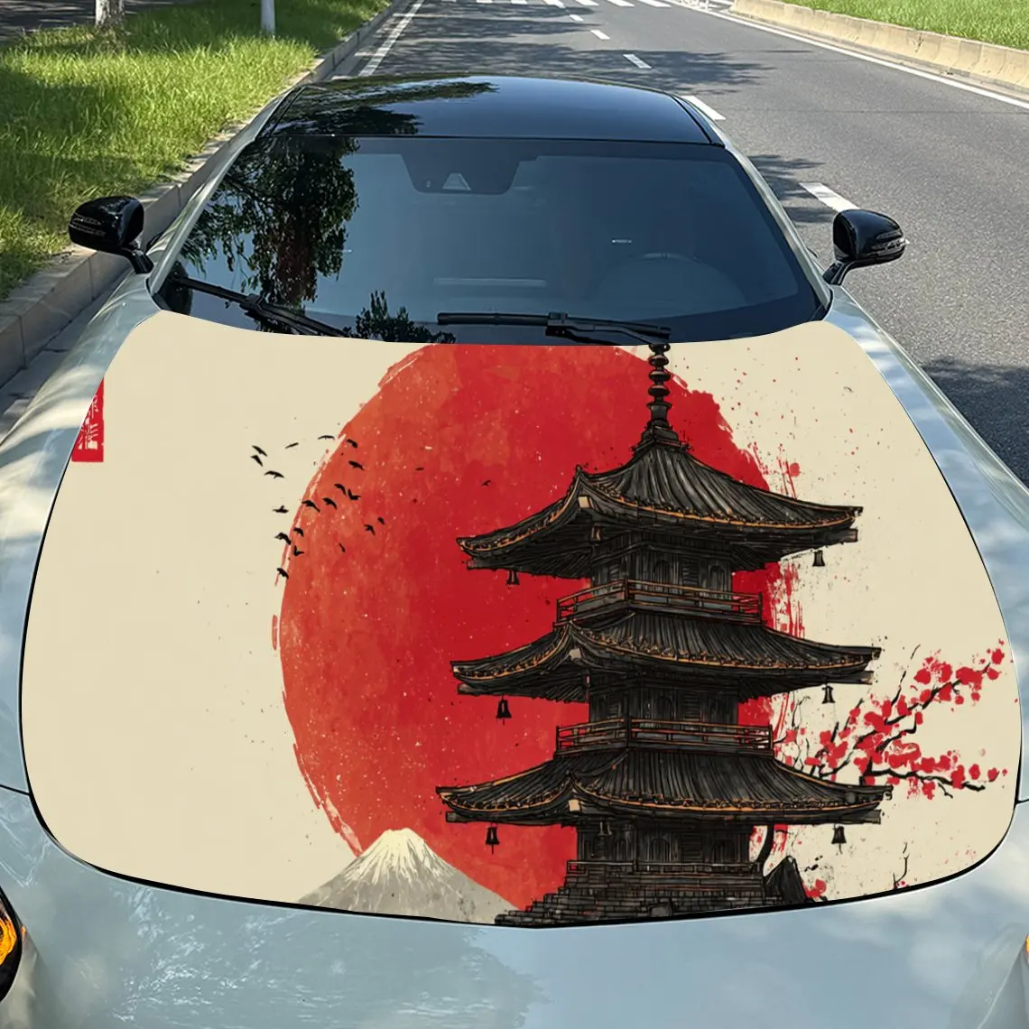 Graceful Japanese Pagoda PVC Car Engine Hood Vinyl Wraps, Self-Adhesive Waterproof Car Hood Decal Sticker, Car Decoration Protec 
Graceful Japanese Pagoda PVC Car Engine Hood Vinyl Wraps, Self-Adhesive Waterproof Car Hood Decal Sticker, Car Decoration Protec