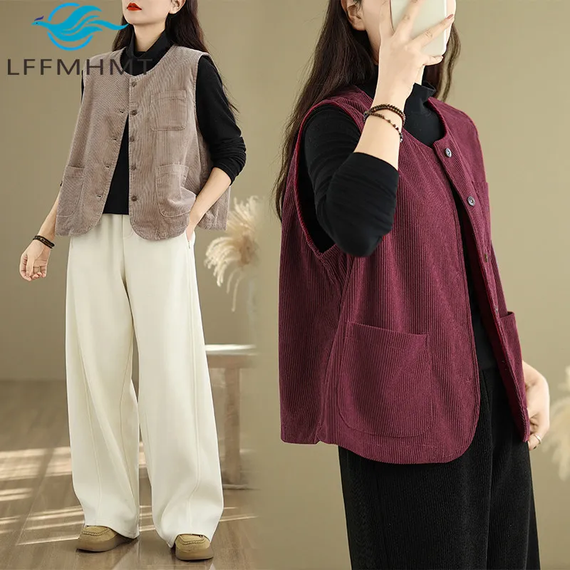 Spring Autumn Fashion O-neck Women's Vest Retro Commuter Loose Casual Sleeveless Jacket Female Single-breasted Waistcoats
Spring Autumn Fashion O-neck Women's Vest Retro Commuter Loose Casual Sleeveless Jacket Female Single-breasted Waistcoats