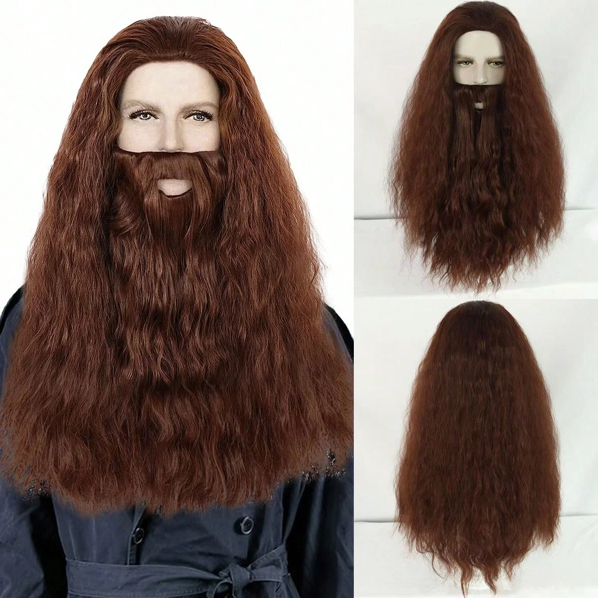 Синтетические волосы серого цвета, коричневый длинный вьющийся волнистый парик для косплея, парик волшебника, для Хэллоуина, Дня Благодарения, Рождества 
Синтетические волосы серого цвета, коричневый длинный вьющийся волнистый парик для косплея, парик волшебника, для Хэллоуина, Дня Благодарения, Рождества
