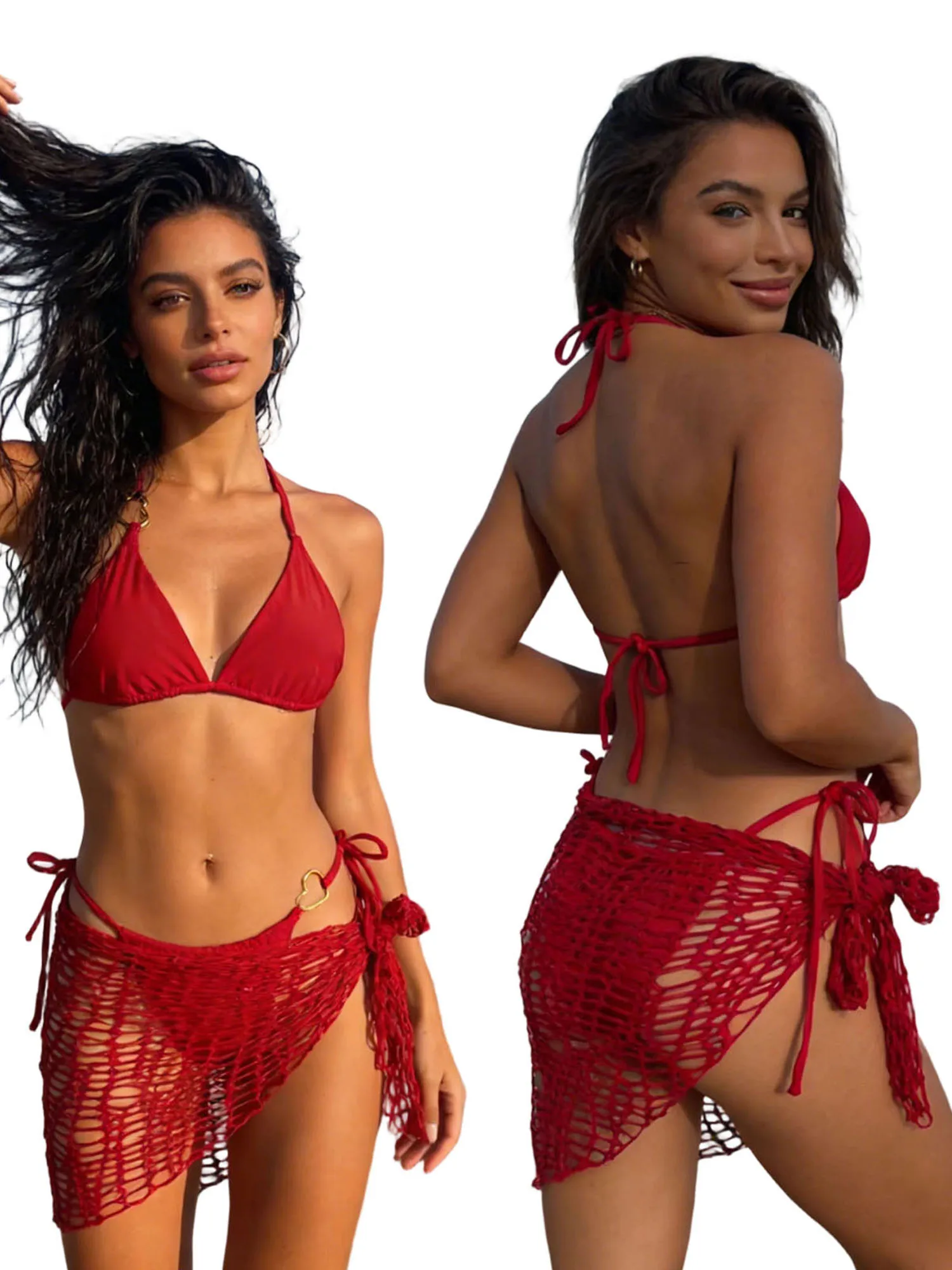 Стильный комплект бикини с завязками на шее и декоративной пряжкой в форме сердца, в комплекте с трусиками-стрингами и юбкой — купальник из 3 предметов для женской летней моды
Стильный комплект бикини с завязками на шее и декоративной пряжкой в форме сердца, в комплекте с трусиками-стрингами и юбкой — купальник из 3 предметов для женской летней моды