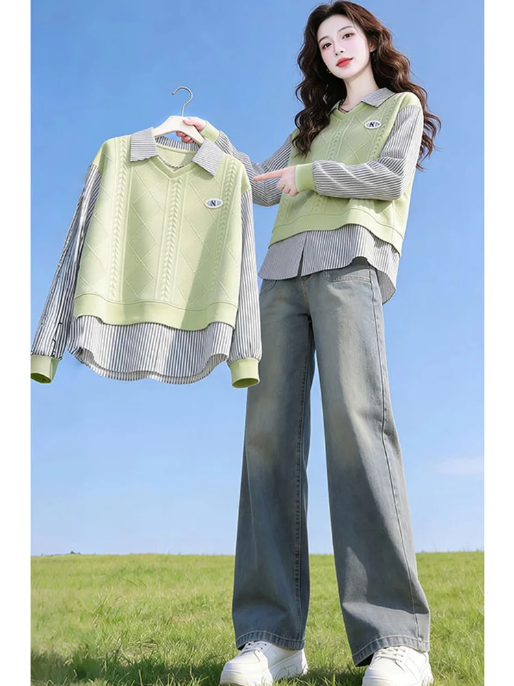 Loose Fit Women's Neck Sweatshirt Korean College Style Striped Patchwork Casual Long Sleeve Shirt Fashionable Outerwear
Loose Fit Women's Neck Sweatshirt Korean College Style Striped Patchwork Casual Long Sleeve Shirt Fashionable Outerwear