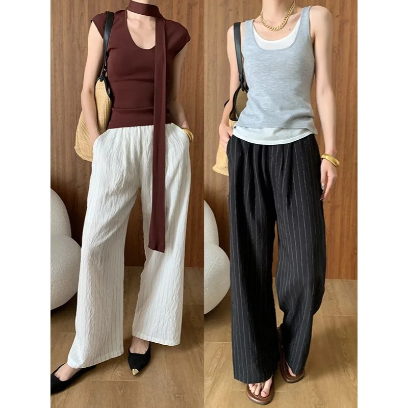 Summer Striped Linen Blended Wide Leg Pants women High Waist Loose Casual Thin Trousers
Summer Striped Linen Blended Wide Leg Pants women High Waist Loose Casual Thin Trousers