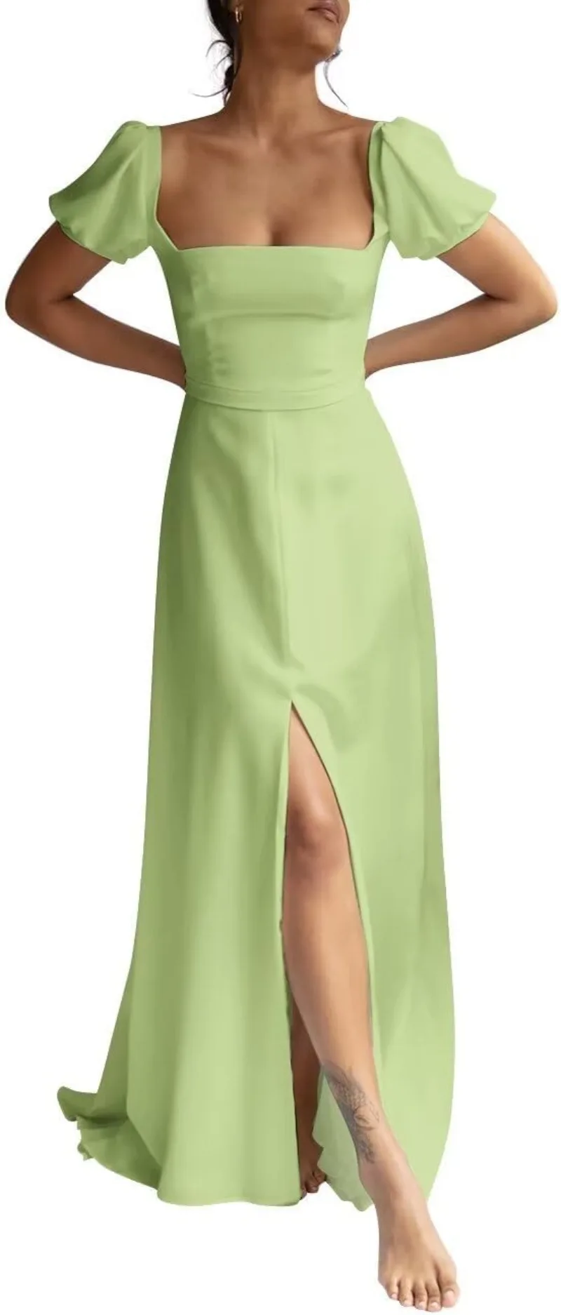 New Puffy Sleeve Chiffon Wedding Dresses for Bride Square Neck Long Bridesmaid Dresses with Slit Formal Prom Evening Gown
New Puffy Sleeve Chiffon Wedding Dresses for Bride Square Neck Long Bridesmaid Dresses with Slit Formal Prom Evening Gown