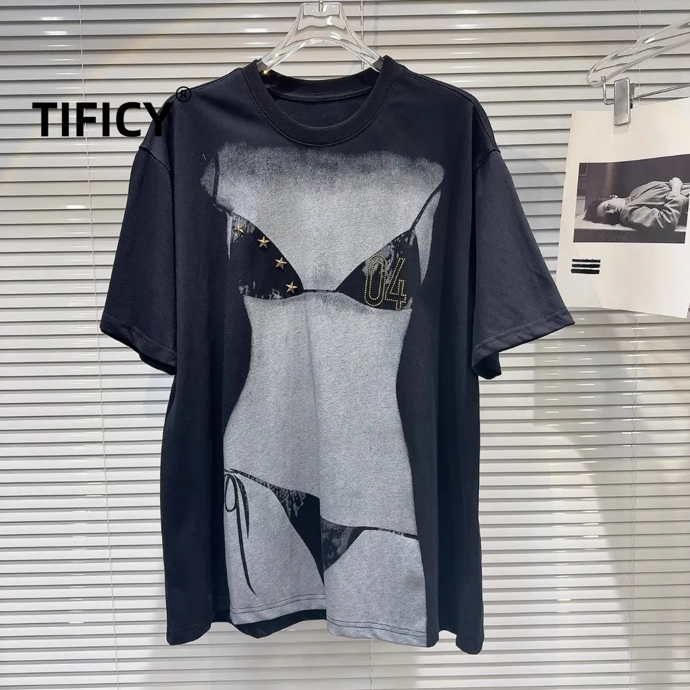 High Street Cotton Tees Tshirt Women's Summer Personalized Hot Girl Bikini Figure Print Rivet Loose Short Sleeved T-shirt Tops
High Street Cotton Tees Tshirt Women's Summer Personalized Hot Girl Bikini Figure Print Rivet Loose Short Sleeved T-shirt Tops