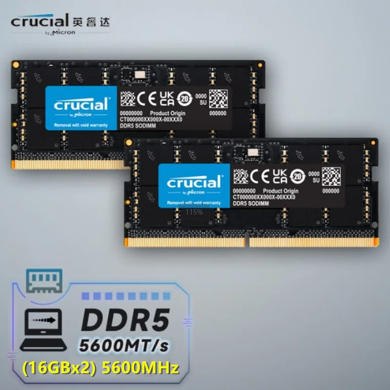 Crucial Memory SODIMM DRAM DDR5 5600MHz 16GB 32GB 1.1V CL46 for notebook memory module
Crucial Memory SODIMM DRAM DDR5 5600MHz 16GB 32GB 1.1V CL46 for notebook memory module